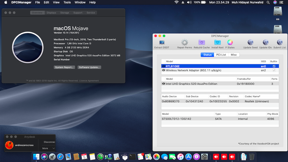 Success Hackintosh macOS Mojave 10.14 Build 18A391 at Asus X441UA-WX096D